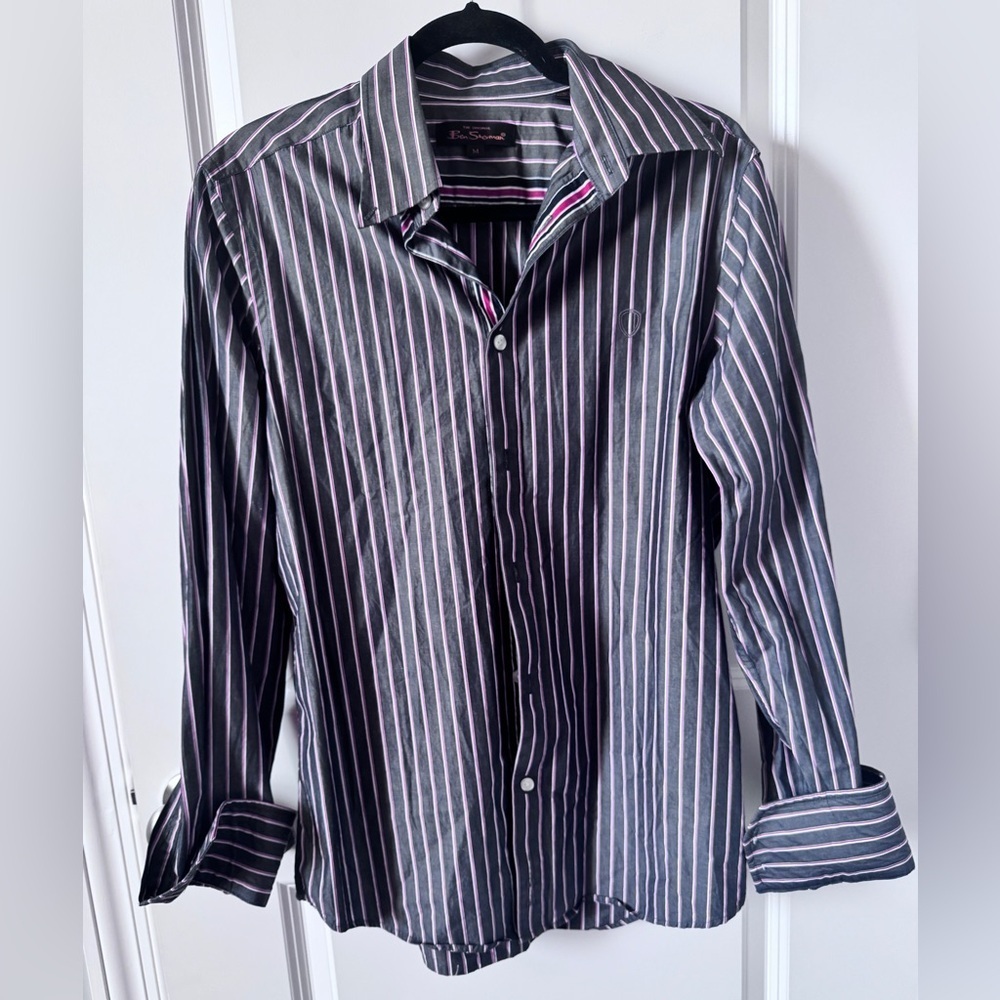 Ben Sherman Red, Black and White Striped Shirt-Medium
